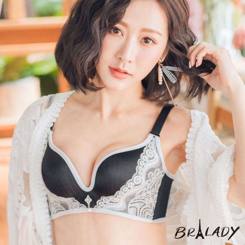 波蕾妮｜俏皮凱莉 無痕機能無鋼圈內衣 深V【9444 黑色】調整型 大尺碼 厚墊 包覆 一片式 大罩杯